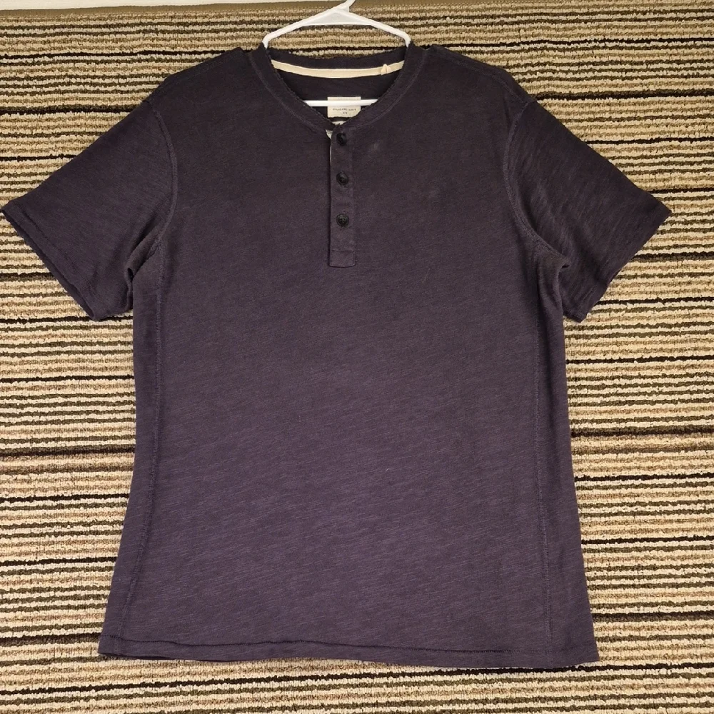 RAG & BONE Standard Issue Dark Grey Henley Sz M Half Button Short Sleeve Shirt‎